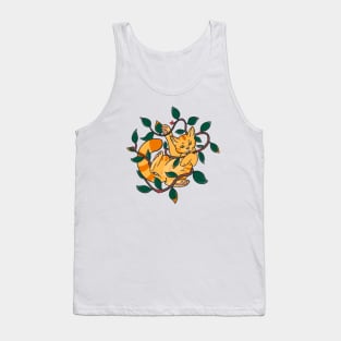 Leafy Autumn Orange Cat Tank Top